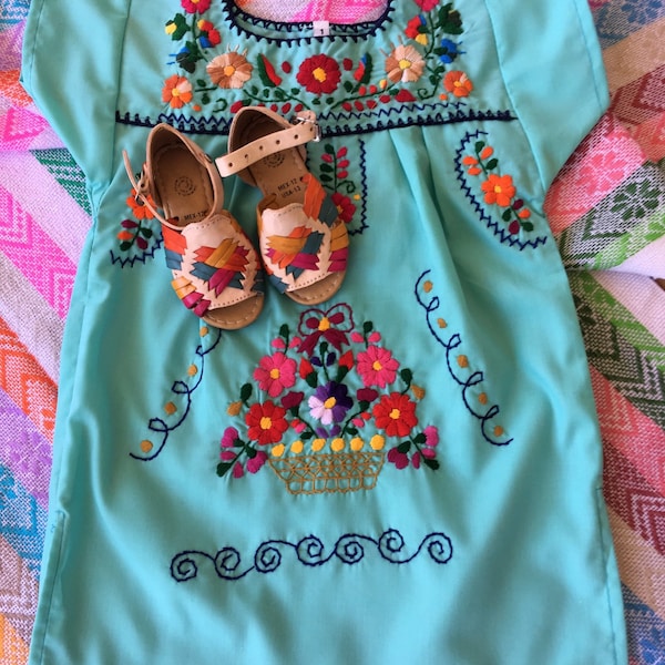 Babies-Toddlers- Girls - Embroidered Mexican Dresses Color Teal