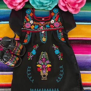 ALL SIZES Mexican girls BLACK dresses Hand embroidered Babies - Toddlers - Girls -Sizes 0- 1-2-4-5-6-7-8-9-10-12 years old girls