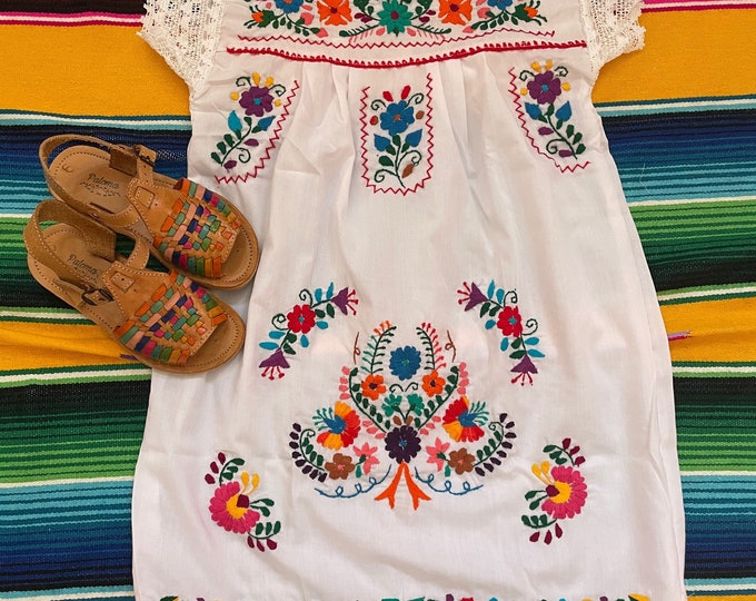 Size 8 and 10 years old girls Mexican embroidered dresses with lace