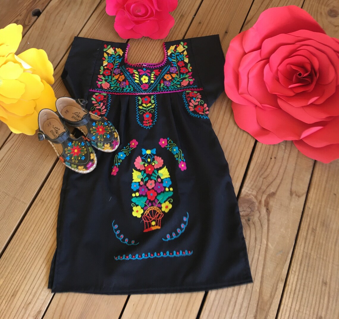 ALL SIZES Mexican Girls BLACK Dresses Hand Embroidered Babies - Etsy