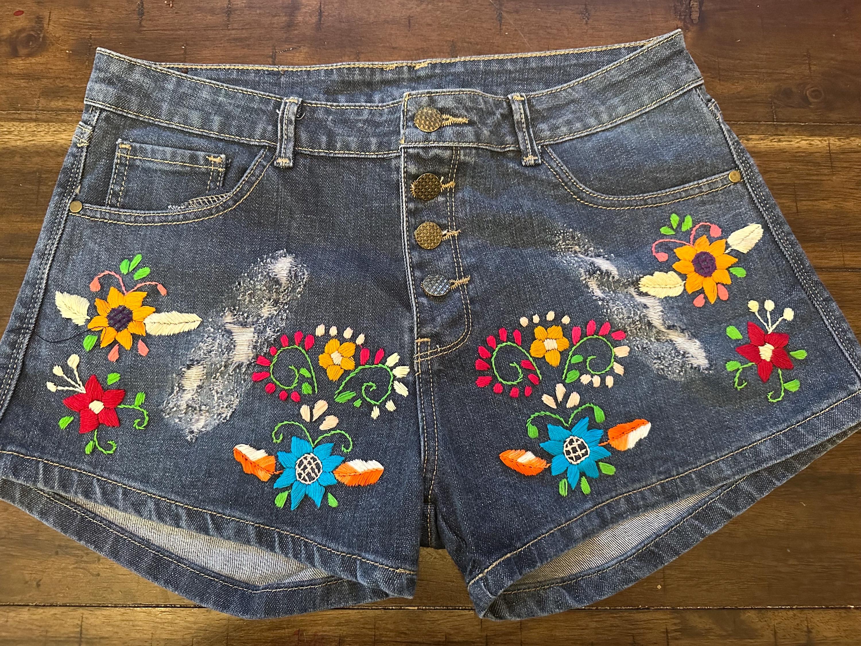 Denim Shorts Hand Embroidered UK