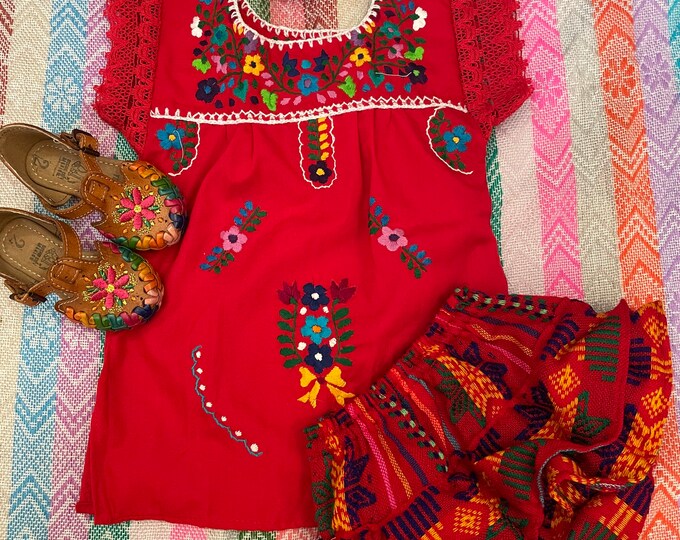 Size 1 year old baby girl outfit Mexican embroidered blouse with bloomer and headband