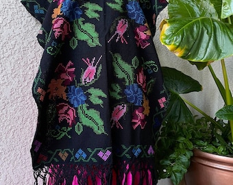 Mexican Poncho One size Hand embroidered Punto de Cruz