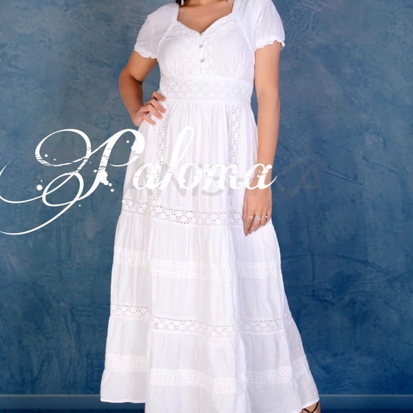SALE ! Boho Maxi Dress with lace details Bohemian Mexican dress