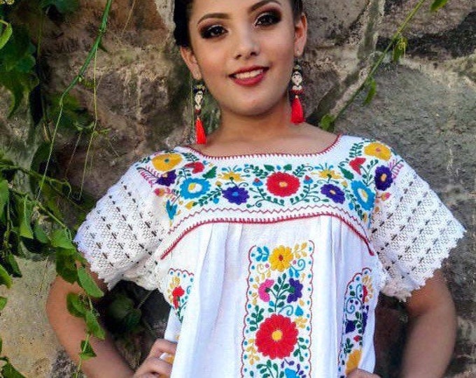 Mexican blouses hand embroidered with lace sleeves Sizes S-M-L-XL