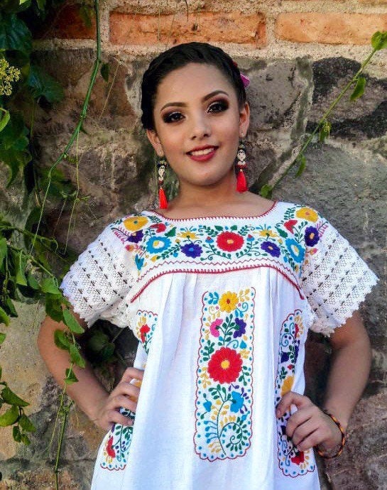 Mexican blouses hand embroidered with lace sleeves Sizes SMLXL