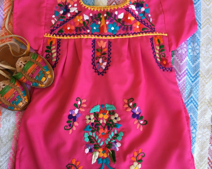 Babies- Toddlers- Girls Mexican Embroidered Dresses Color Pink