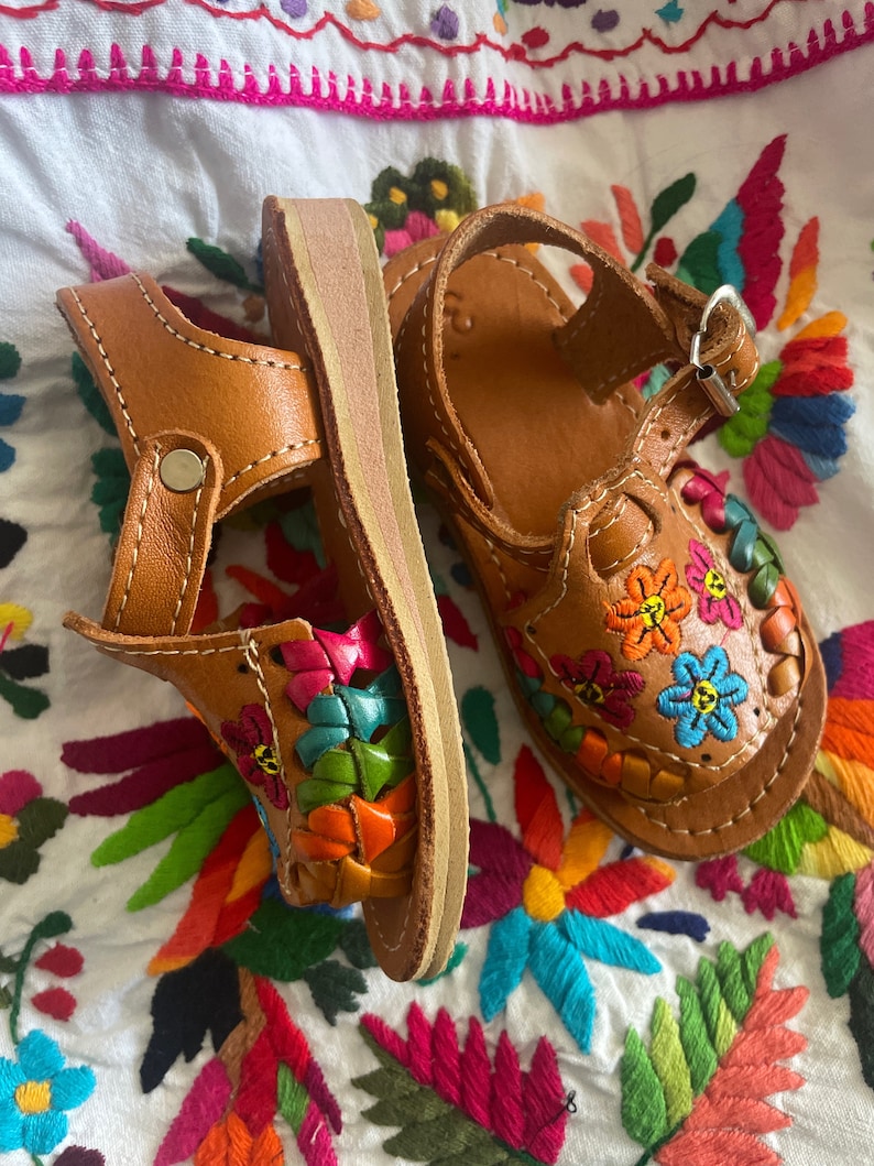 Kids Mexican Leather Huaraches Embroidered image 2