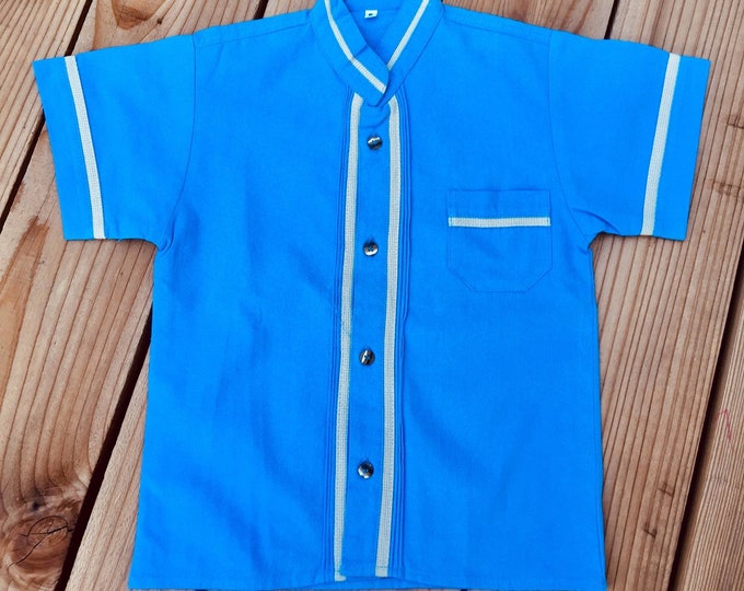 Boys shirts  Mexican style boys blue shirts bottoms down dress shirt- Mexican Guayabera blue shirts