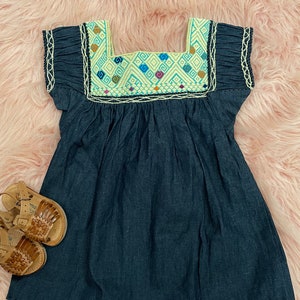 Size 4 years old toddler girl Mexican denim blouse hand embroidered