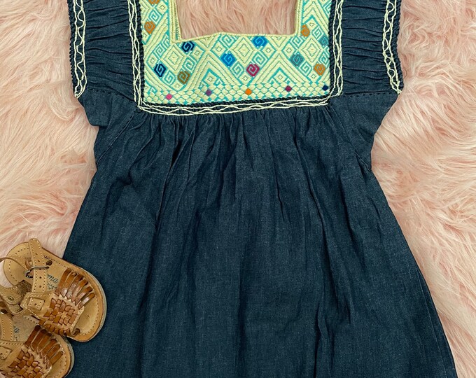 Size 4 years old toddler girl Mexican denim blouse hand embroidered