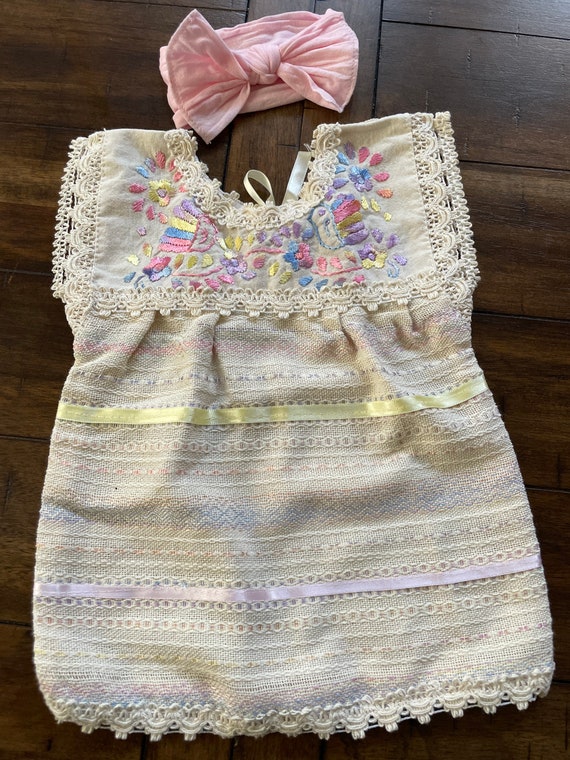 Vestido bebe niña talla 0-3 meses bordado a mano con diadema -  México
