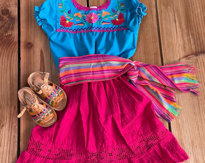 Kids Mexican Outfits Frida Kahlo Mexican skirt and blouse Mexican huaraches sold separately