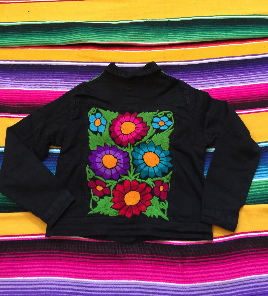 Size 7 Years Old Girl Mexican Embroidered Denim Jacket Etsy