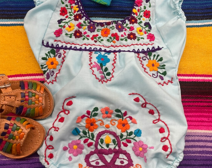 Baby girls bodysuit  Embroidered with headband bow included COLOR LIGHT BLUE