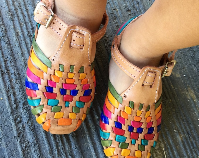KIDS Mexican Leather Huaraches-  Sizes 4-5-6-7-8-9 -10-11-12-13 US  sizes One of a kind baby girl- toddlers - girls Mexican Huaraches