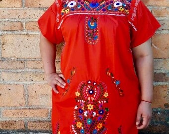 Sizes S-M-L-XL-2XL-3XL- 4XL-5XL Mexican long dresses -Mexicans Tunic style Embroidered dress