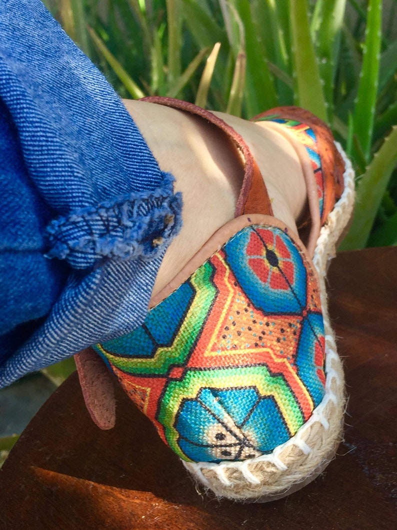 Mexican Leather Huaraches Espadrilles Huichol Art Textil Mexican style boho hippie shoes ALL SIZES 6-7-8-9-10US