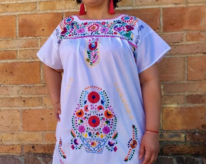 FINAL SALE Women Mexican Style  Hand Embroidered Dresses NO Returns/ No exchanges
