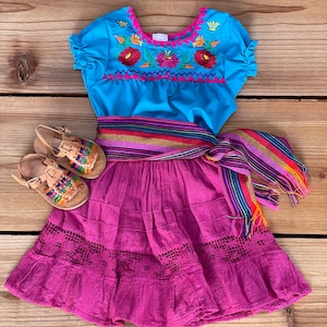 Mexicaanse outfits voor meisjes Mexicaanse rok - geborduurde blouse - sjerp