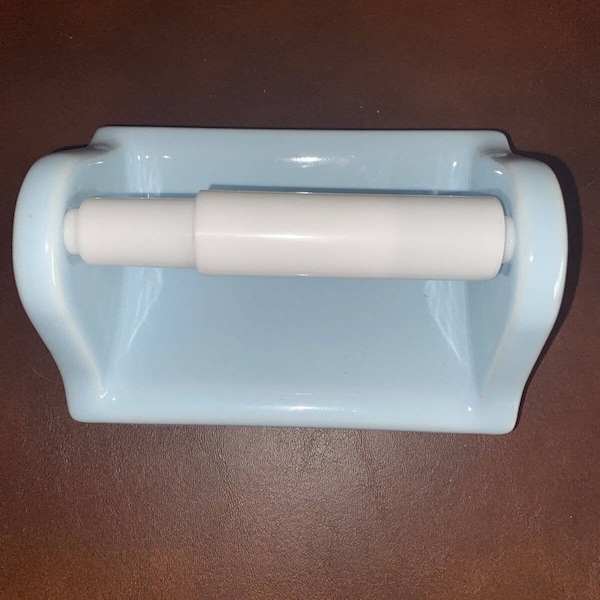 Robin Egg Blue: Glossy Ceramic Toilet Paper Holder Vtg