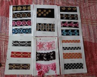 6 cards of HABERDASHERY RIBBON SAMPLES - sequins & Lace lengths 6" - 8"20 pieces in total. (2)