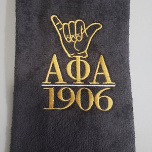 Embroidered Alpha Phi Alpha fingertip towel