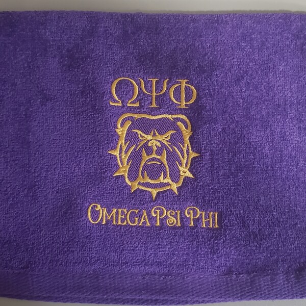 Embroidered Omega Psi Phi fingertip towel