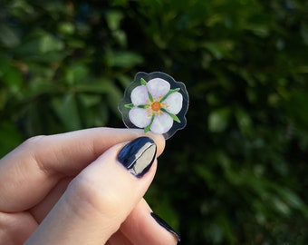 Small Strawberry Flower Sticker | watercolor floral cottagecore | clear vinyl decal for cars, computers, cell phone cases & water bottles