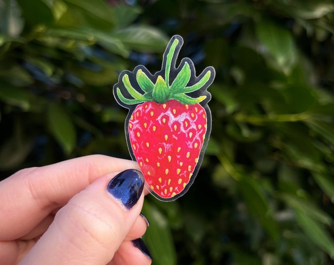 Strawberry Sticker | watercolor berry fruit cottagecore | small clear vinyl decal for cars, computers, cell phone cases and water bottles