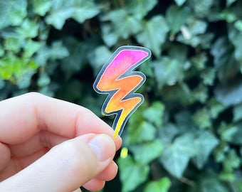 Small Watercolor Lightning Bolt Sticker | rainbow, weather, trendy vinyl decal for cars, computers, cell phone cases, water bottles