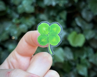 Mini Four-Leaf Clover Sticker | green lucky watercolor decal | clear vinyl decal for cars, computers, cell phone cases & water bottles