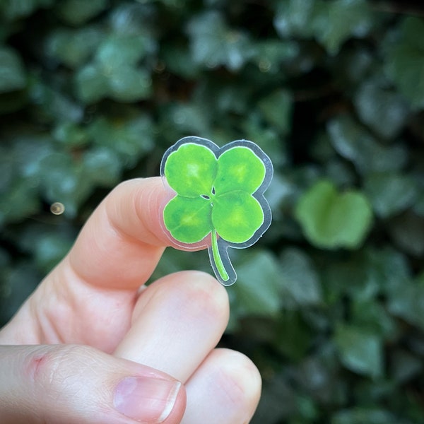 Small Four-Leaf Clover Sticker | green lucky watercolor decal | clear vinyl decal for cars, computers, cell phone cases & water bottles