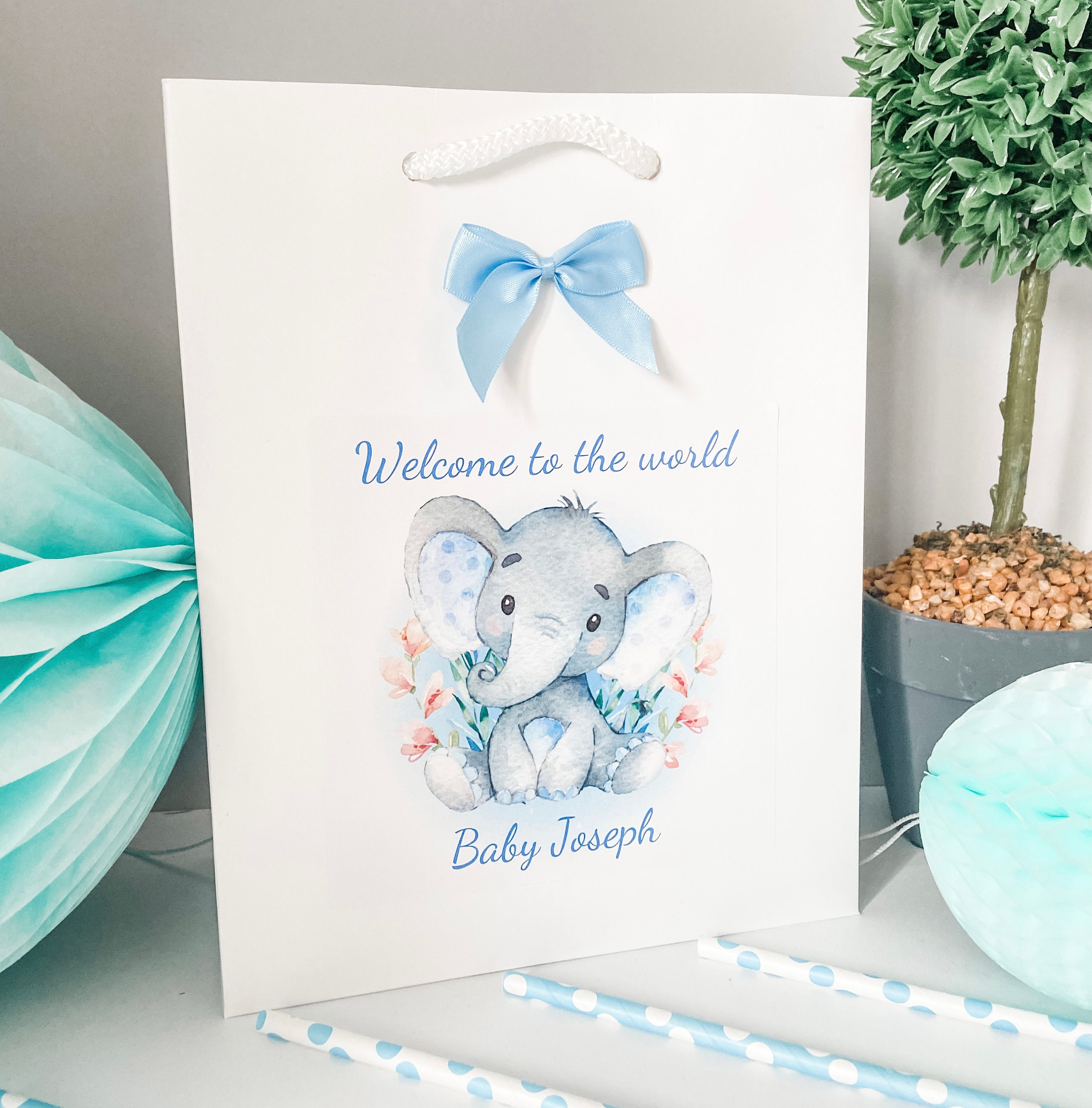 Personalised Congratulations New Baby Boy Gift Bag Blue Etsy