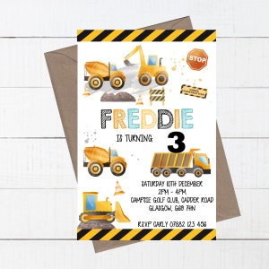 10 Printed Personalised Birthday Party Invitations Construction Dump Truck Digger