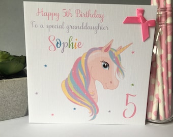 Personalised Girls birthday Unicorn Card Daughter Niece Granddaughter 5th 6th 7th 8th 9th 10th