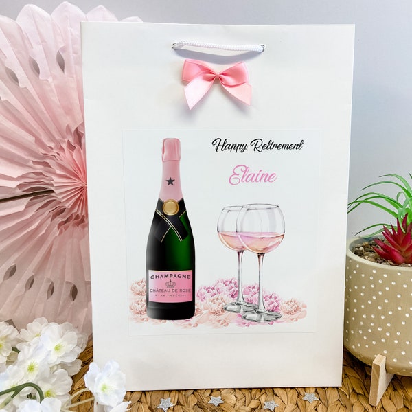 Personalised Retirement Gift Bag Pink Champagne