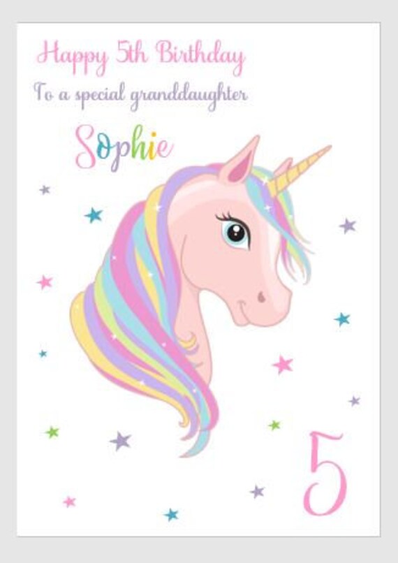 Happy 5th Birthday Granddaughter Unicorn Large A5 Personalised Handmade Birthday Card Unicorn Daughter - Etsy