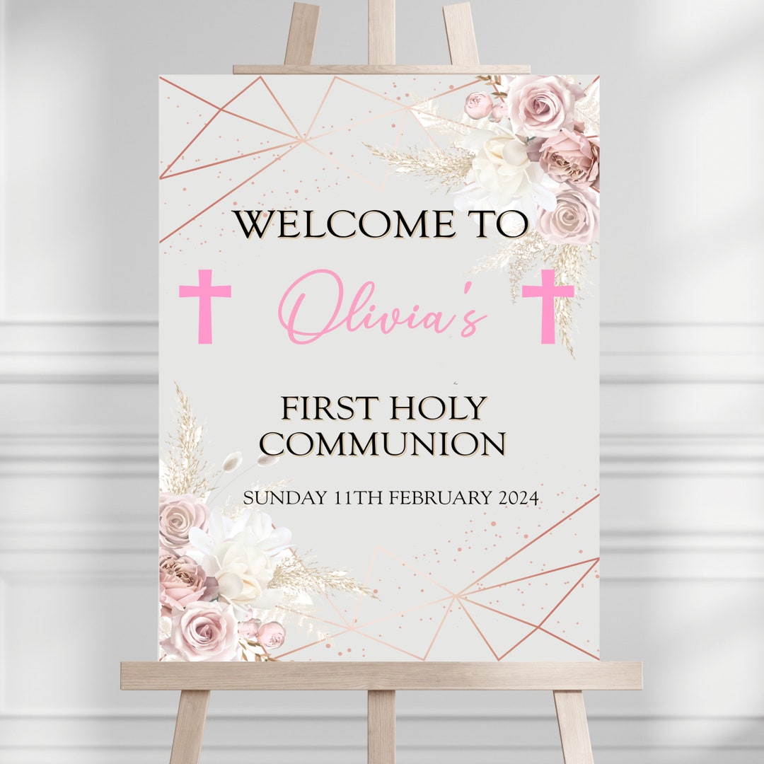 Custom First Holy Communion Welcome Sign Decorations for Personalised ...