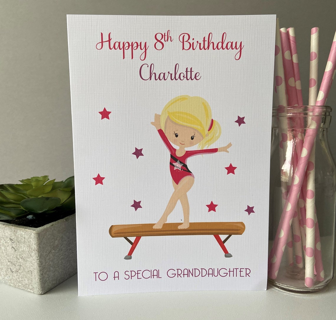 Large A5 Personalised Birthday Card Gymnastics Girl on Beam | Etsy
