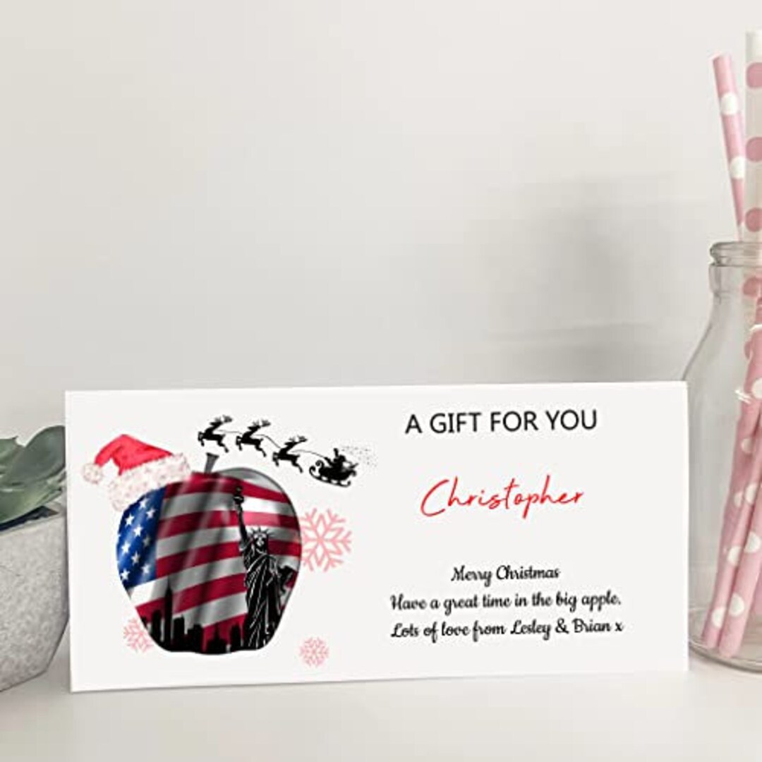 Personalised Christmas Card Money Gift Wallet Travel Voucher New York