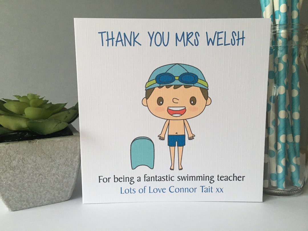 Personalised Thank You Card for Being My Swimming Teacher Boy Blue - Etsy