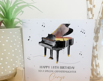 Personalised Birthday Card, Music Lover, Grand Piano,
