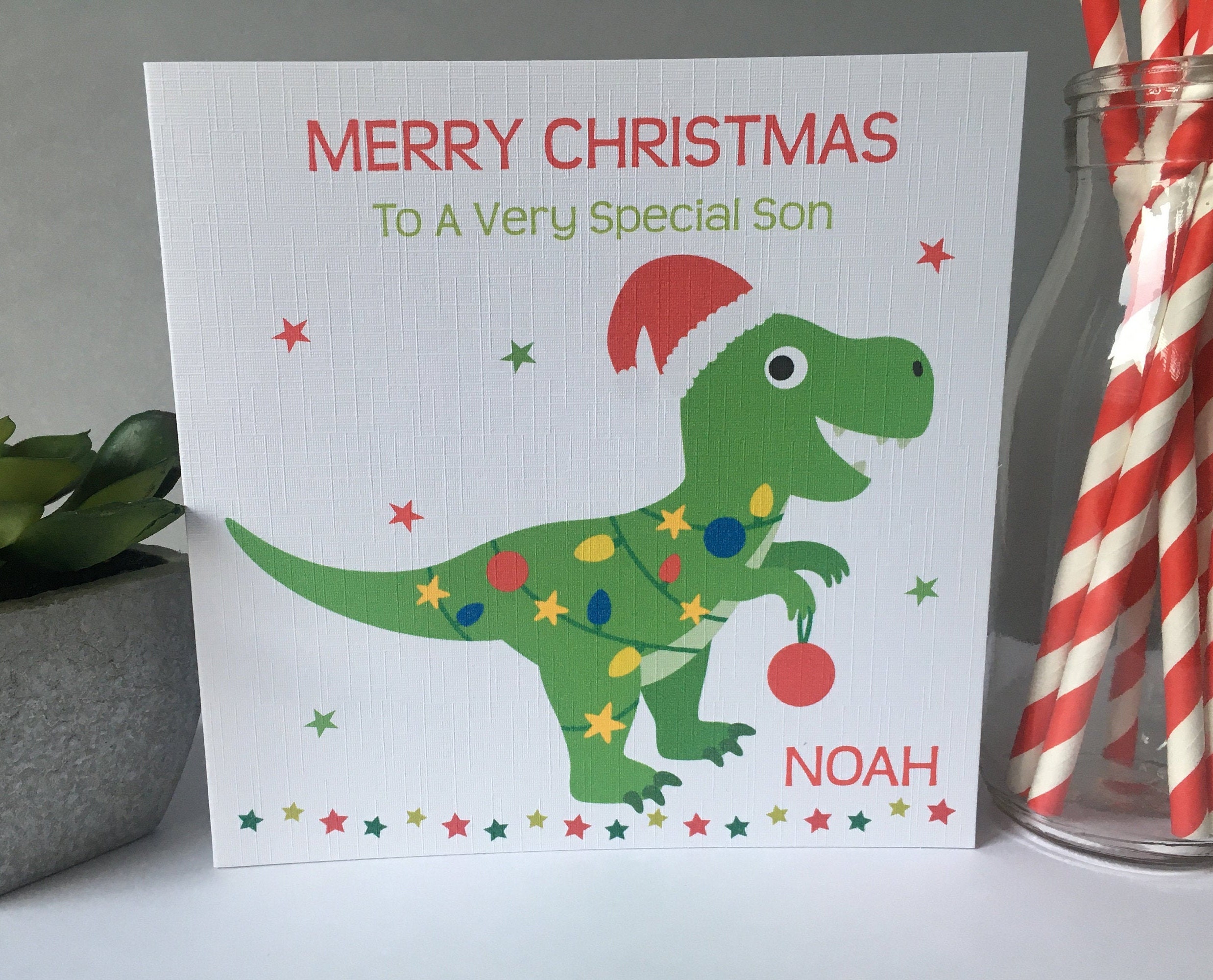 Personalised Christmas Card Grandson Son Nephew Dinosaur Santa - Etsy UK
