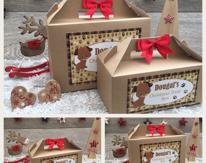 Personalised Christmas Eve Dog Treat Box Xmas Gift Favour Treat Bag