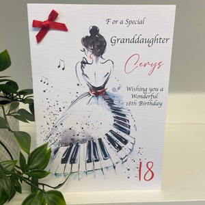 Personalised Birthday Card Female Music Piano