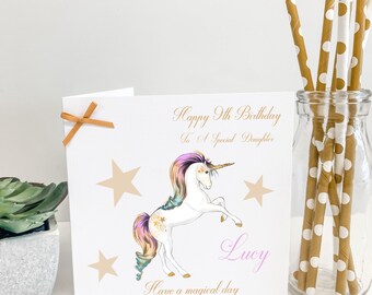 Personalised Girls birthday unicorn Card Daughter Niece Granddaughter 5th 6th 7th 8th 9th 10th