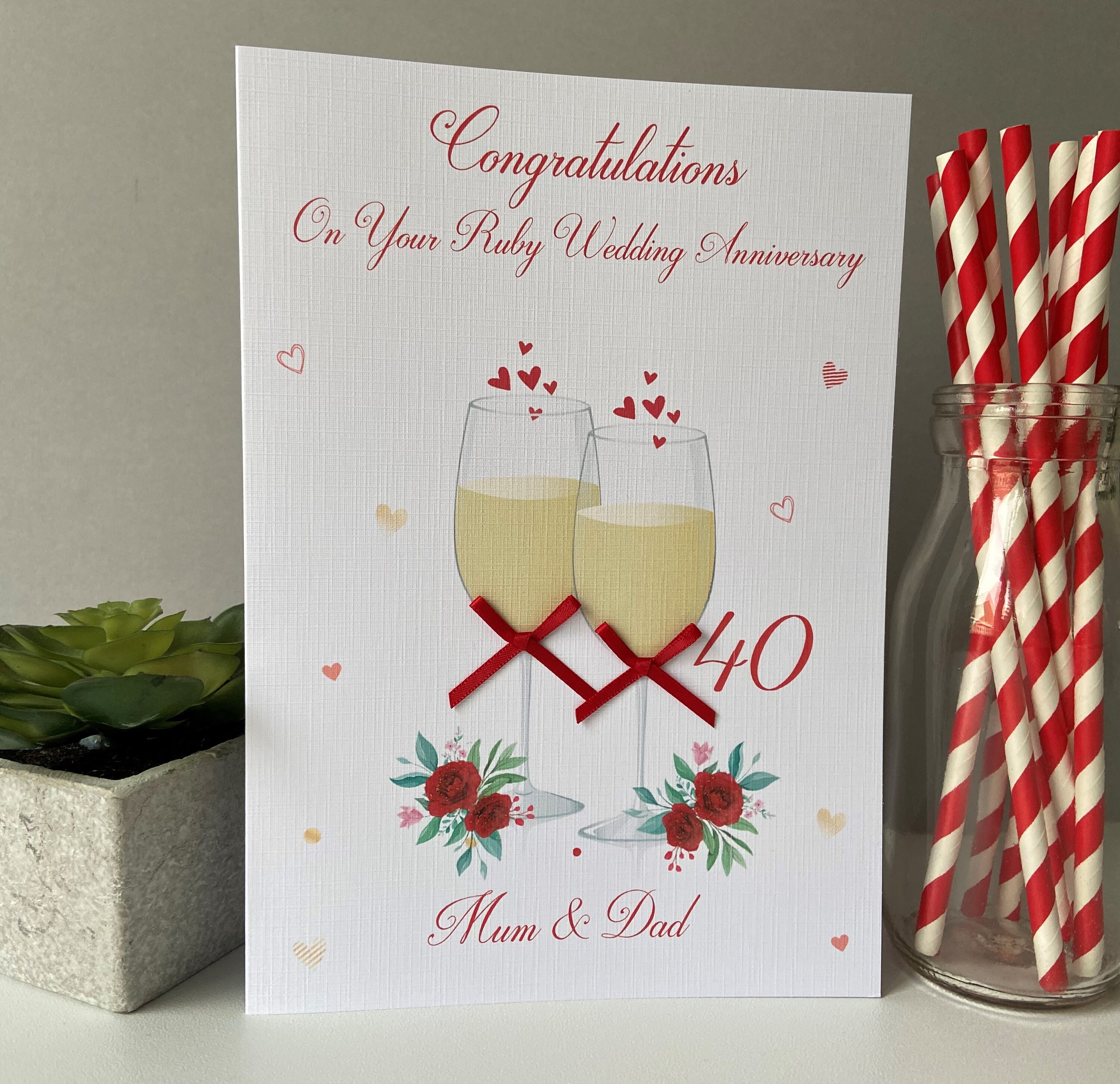 Congratulations Ruby Wedding Anniversary Card Personalised Etsy