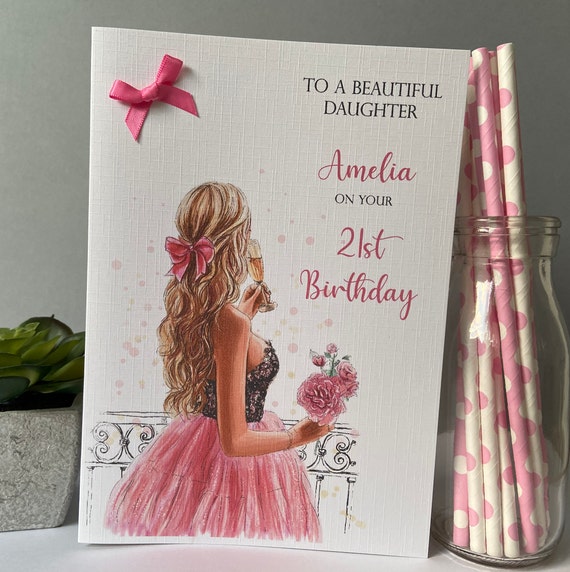 Personalised Handmade Birthday Card Glamour Girl 16th 18th 21st 30th 40th A5