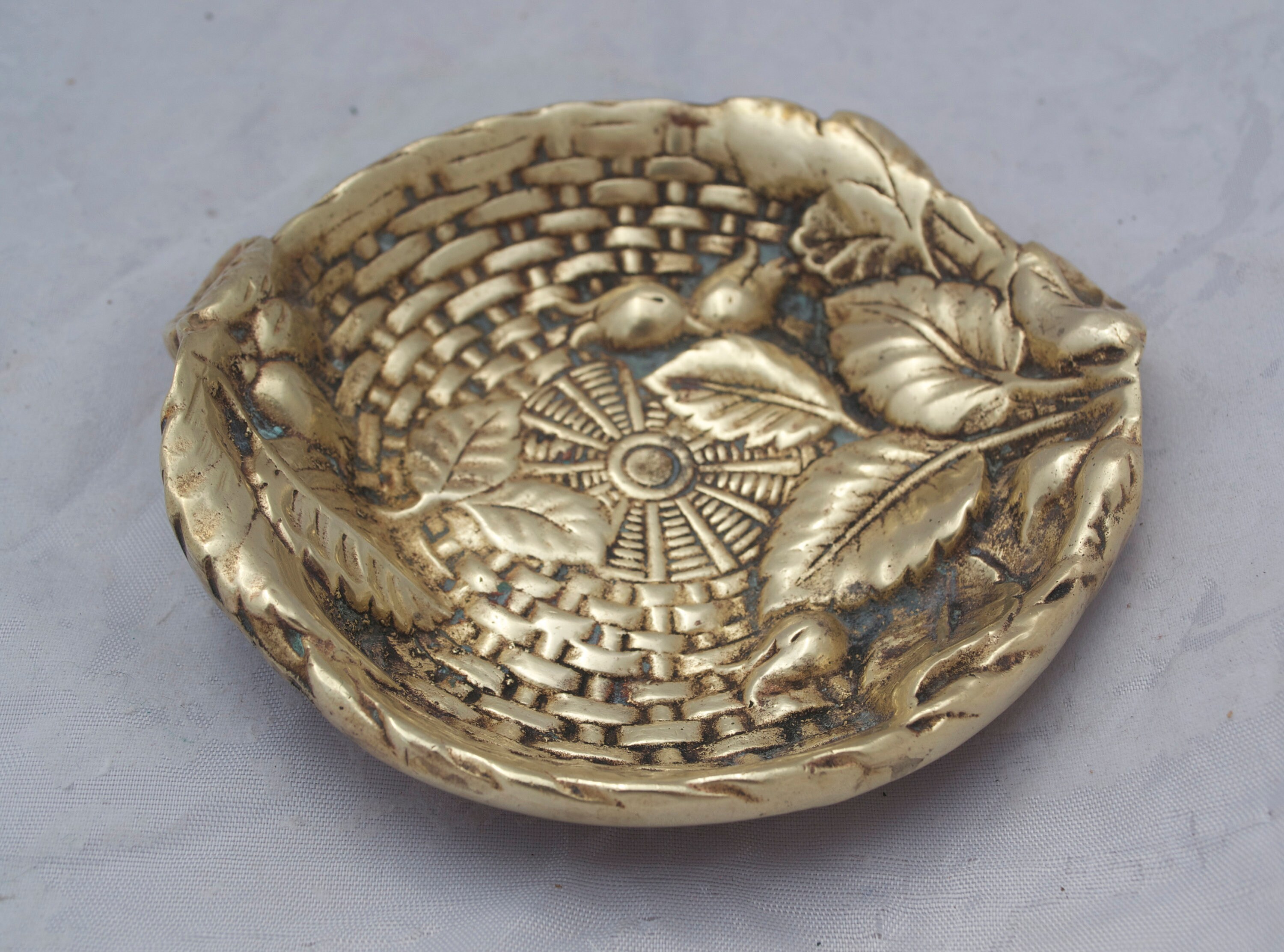 Vintage Solid Brass Trinket Dish with Rose Hip Basket Design Etsy